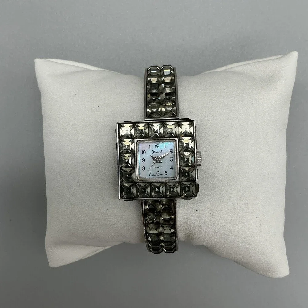 Xanadu Womens Watch 22mm MOP Dial Silver Tone Crystals Bangle New Battery 6.25